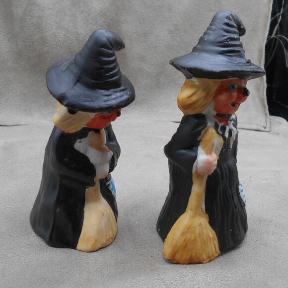 Vintage Flambro Ceramic Pumpkin Face Witch Set 2 Halloween - Picture 3 of 8